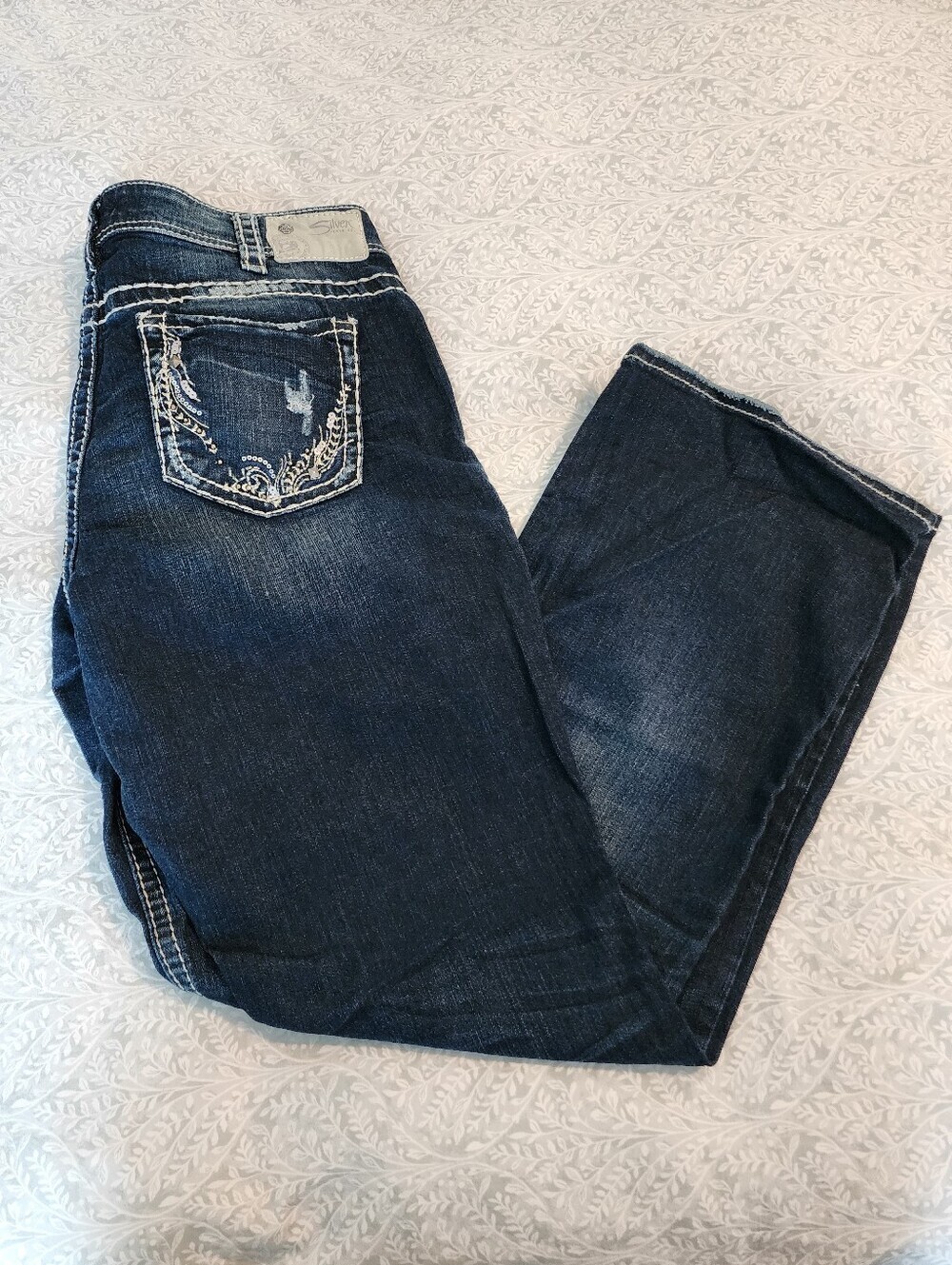 Silver Jeans Women's Suki Slim Bootcut Embellished Pockets, Size 14/32 Length